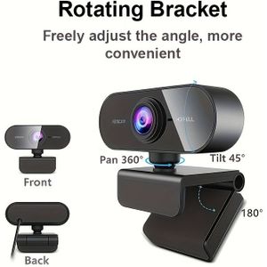 1080P Full HD Mini Webcam met Draaibaar Fish-Eye & - USB Camera voor PC/Mac/Laptop, Lage Gevoeligheid, Groothoekopname, Compatibel met Zoom/Skype/YouTube/Live (USB-)