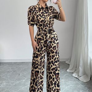 Jumpsuit met leeuwenprint, casual jumpsuit met ronde hals en lange mouwen, dameskleding