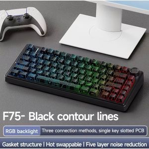 Ondersteund Aula F75 mechanisch toetsenbord, 75% draadloos hot-swappable gamingtoetsenbord met vijf lagen pads en knoppen, Draadloos/2.4GHz/USB-C, RGB zwart contour sterrenas