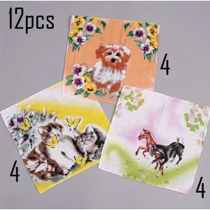 6/12 Dierenprint zakdoeken van 9,8 inch - en zweetabsorberende alledaagse sjaaltjes
