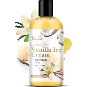 RUOALL 300ml ronde flesje vanille ijs massageolie, voor massage en licht beige verzorging, hydraterend en vochtinbrengend, alcoholvrij, snel absorberend