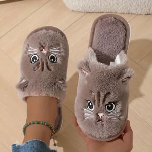 Dames Pluche Katten Slippers, Schattig Cartoon Katje Warme Binnenschoenen voor Herfst en Winter Seizoen Unisex