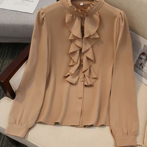 Blouse met en Knoopsluiting, Elegante Blouse met Lange Mouwen voor Lente & Herfst, Dameskleding