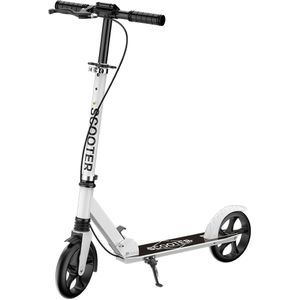 Volwassen Witte Scooter met Verstelbare Hoogte (77,5-105 cm), Opvouwbaar Ontwerp, Dubbele Handrem Systeem, Voorste Ophanging & PU Wielen - Stadsvervoerder voor Soepere Rijden op en Oneffenheden