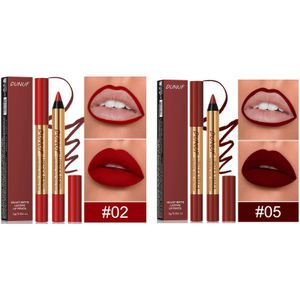2 stuks Matte Lip Liner en Lipstick Set, Langdurig, Eenvoudig aan te brengen, Niet-vervagend, Geschikt voor alle huidtypes, Rode tinten, Ideaal als Valentijns- en kerstcadeau
