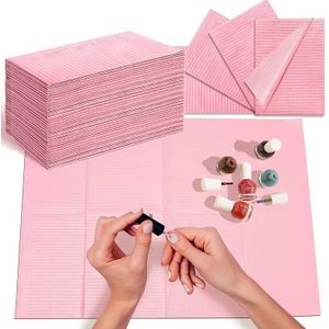 25 stuks wegwerp nagelmatjes - Waterdichte roze gestreepte tissue, geschikt voor manicure en pedicure, wegwerp hygiënische salon thuisverzorging handdoek, elegante ontwerp, textuur oppervlak