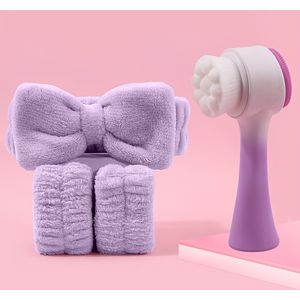 4-delige Gezichtsreinigingsborstelset - Diep Reinigende Exfoliërende Gezichtsborstel, Siliconen Huidverzorgingsmassager met Strikhoofdband en Polsband