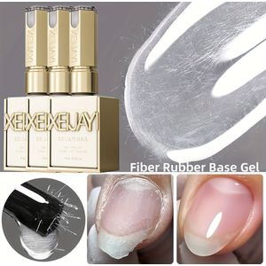 3 stuks Fiber Rubber Basis Gel voor het herstellen van beschadigde nagelbedden, hoogdichte en stevige glasvezelkleefstof die niet breekt