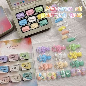9-Grid Macaron Olieverf Gel Compleet Set - Nagel Gel Macaron Olieverf, Geen Wis Nagellak Gel, Levendige Kleuren, Hoge Zaturatie Roomse Textuur, Stevige Gel voor Salon Nagelkunst DIY Kerstcadeaus.