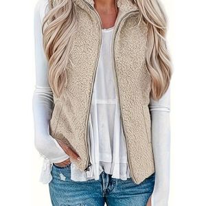 Chique Herfst/Winter Damesvest - Mouwloos, met Rits, Polyester met Kraag, Machinewasbaar