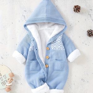 Newborn Baby Jongen en Meisje Fleece-gevoerde Lange Mouwen Capuchon Romper Jumpsuit, Perfect voor Buiten
