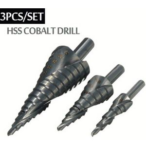 3pcs/set 4-32mm Cobalt Step Drill Bits Set, Nitride Steel Spiral Step Drills, Metal Cone Triangle Shank Hole Opener Metal Drills