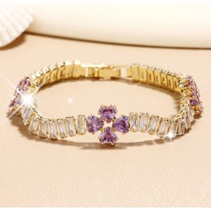1pc Women's Elegant Heart-shaped With Purple Zirconia Gemstones, Golden-tone Luxurious Design - Ideal For Valentine's Day & Anniversary Gifts, Anniversary Bracelet|luxurious |sparkling Jewelry