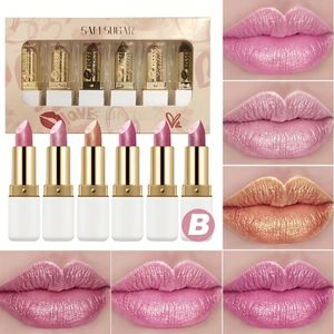 6 stuks SAM SUGAR Parel Glitter Lipstick - Waterproof, Langdurige Glans, Niet-Plakkerige Formule, Makkelijk aan te brengen, Hydraterend voor een Sprankelende Look Lipverzorging