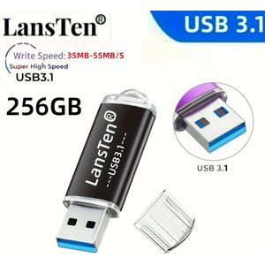 LANSTEN USB-Stick 3.1 64GB, 128GB, 256GB Schrijfsnelheid: 35-55MB/s Sleutelgat USB-Draaitje Zwart