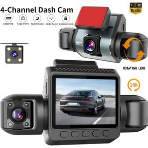 4-Kanaals Dashcam 360° Dash Camera 1080P Voor en Achter Links Rechts Lens Auto DVR Nachtzicht Dashcam Lusopname 24U Parkeermonitor Auto Videorecorder