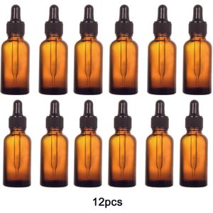 4/12 stuks 1oz amberkleurige glazen druppelflessen glazen oogdruppelaar 30 ml voor essentiële oliën, vloeistoffen, glazen tinctuurflessen, lekvrije reisflessen voor commercieel / salon