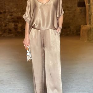 Vrouwen Corduroy V-Hals Elegante Lange Broekpak