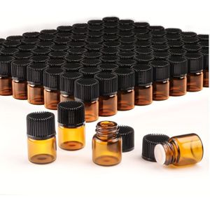 Set van 100 flesjes etherische olie, 1 ml mini make-up monsterflesje, lege navulbare amberkleurige glazen flesjes met druppelaars en doppen - Reisaccessoires