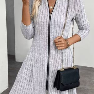 Dames A-lijn jurk met volledige rits & taille-accentuerend - Korte mouwen ronde hals casual elegante jurk, wasmachinebestendig kleur voor lente zomer herfst, bruiloft, kantoor, feestkleding