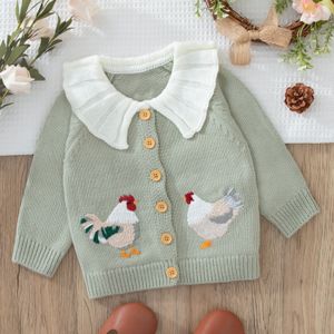 Meisjes Gebreide Vest | Leuke Acryl Trui met Geborduurde Dieren, Reverskraag, Knoopsluiting, Lange Mouwen voor Lente/Herfst