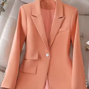 Elegante kantoorblazer voor dames - Chic roze dubbelrijige jas met decoratieve knopen en afwerking, lange mouw, reguliere pasvorm, alle seizoenen