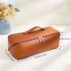 1pc Portable Hair Dryer Travel Case - Storage Bag For Blow Dryers & Curling Irons, Hypoallergenic Organizer With Multiple Compartments, 4.33 X 12.99 Inches, Beige/brown /orange Options