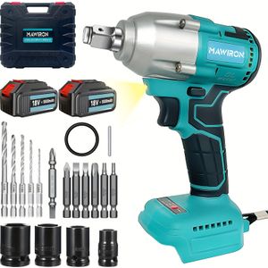 Cordless Impact Wrench, 1/2" Brushless Power Impact , 3200rpm Electric Wrench, Max Torque 550n.m With 4 Sockets 14mm 17mm 19mm 22mm, 12pcs Screwdriver Bits, 2pcs 5500mah Battery & For