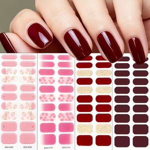80 stuks Minimalistische Kleur Semi-Gel Nagelstickers, Roze en Rode Zelfklevende Manicure Patches, Eenmalig Gebruik, Alcoholvrij, Salonkwaliteit DIY Nail Art Kit voor Vrouwen