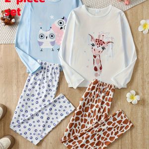 Twee Stuks 2025 Nieuwe Trendy Lente En Herfst Winter Cartoon Uil Giraffe Lange Mouw Lange Broek Comfortabele Zachte Thuiswoning