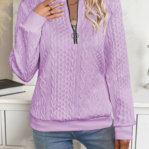 Vrouwen Lavendel Half-Zip Trui - Lange Mouw Pullover met Ritsdetail, Medium Stretch Trui voor Herfst/Winter Layering, Casual & Formele Outfits - Wasmachinebestendig, Schattige Trui