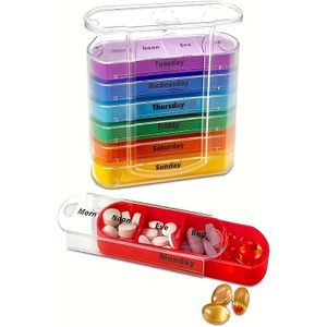 Pillenorganizer met 28 Vakken en Kleurrijke Dagelijkse Labels - Draagbare, Voedselveilige Polypropyleen Medicijnopbergdoos voor Thuis & Reizen, Pillendoos