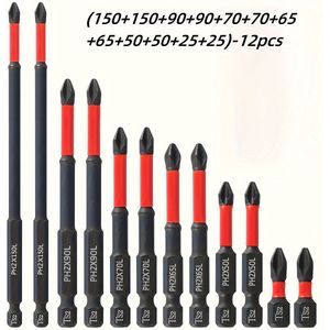 12pcs Magnetic Anti-slip Drill Bit Set For S2 /4" Shank Impact Drill Bits, Phillips Head Style, Red Color, Metal Material, 12pcs