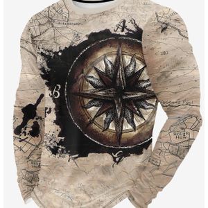 Heren 3D Print T-shirt met Lange Mouwen - Ademend & Comfortabel, Casual Ronde Hals met & Kaart Design, Perfect voor Lente/Herfst, Casual Kleding|Comfortabele Pasvorm|Comfortabele Kleding