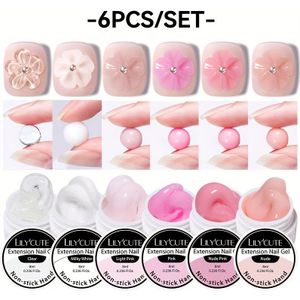 LILYCUTE 8ML 6 stuks/SET 3D Sculptuur Non Stick Hand Solid Extension Nagel Gel Polish Clear Nude Roze Modelleren Vormgeven Snijden Bloem Nagelkunst Constructie Gel Vernis