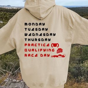 Alfabet slogan raceformule bedrukte hoodie, reliëf hoodie, casual reguliere pullover, trendy strand all season hoodie, zachte licht gestrekte polyester pullover met lange mouwen