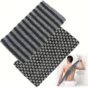 2 stuks Exfoliërende Badhanddoek voor Mannen & Vrouwen, Dubbelzijdige Lichaamsscrubber en Rugborstel met Mesh- en Gestreepte Patronen - Essentieel Dagelijks Verzorgingsaccessoire