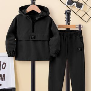 Jongens Lente/Herfst Losse Casual Half-Rits Capuchon Lange Mouw Tweedelige Set, Perfect voor Buiten