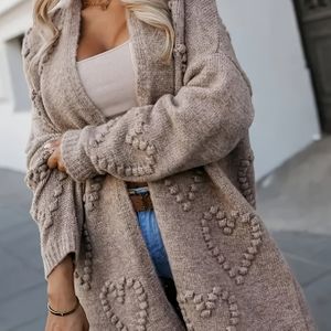 Plus Size, Herfst/Winter Elegante Volwassen Veelzijdige Kleur Eenvoudige Casual Hart Lange Mouw Europees en Amerikaans Dames Plus Size Knooploos Vest