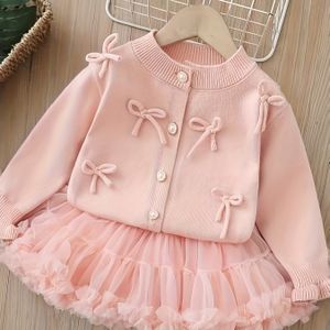 Meisjes Tweedelige Set: Gebreide Cardigan Trui en Rok, Puffy Prinsessenjurk, Outfit, Herfst/Winter Feestelijke Verkleedkleding, Halloween & Kerstcadeau voor Kinderen, Trendy Preppy Stijl