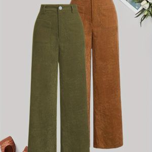 Herfst en Winter Elegante Kleur Corduroy Rechte Broek