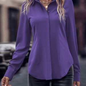 Stijlvol Overhemd met Lange Mouwen voor Vrouwen - Gladde Polyester Stof, Reverskraag, Machinewasbaar, Perfect voor Lente/Zomer/Herfst