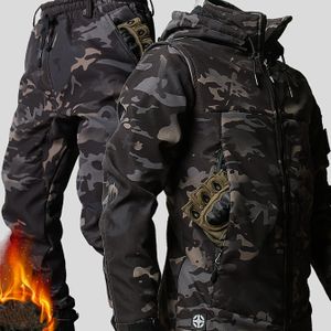Heren Heavy-Duty Thermische Winterjas & Broek Set - Full-Zip Hooded Werkkleding met Multi-, Non-Stretch Stof, Camouflage