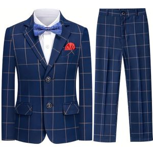 Herfst en Winter Nieuwe Koreaanse Stijl Jongens Ruitpak voor Pianistische Optreden - Stijlvolle Kinderoutfit met Jas, Broek en Zakdoek