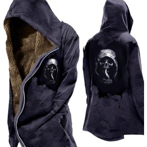 Halloween Casual Stijl Heren Hoodie Fleecejack, 100% Polyester, Ruime Pasvorm, Rits Sluiting, Geweven Stof met Licht Stretch, 3D Skull Print, Winterse Warmte