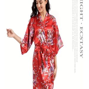 Vrouwen Ochtendjas Europese en Amerikaanse Stijl Imitatie Kleur Bruidsmeisjes Kimono Buitenlandse Handel Bloemenprint Dun Open Voorkant Zomer Badjas Korte Badjas