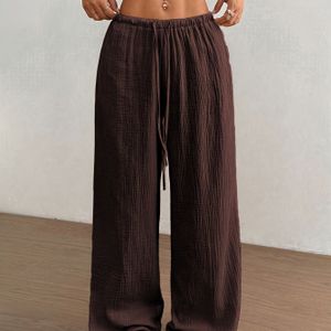 Qyr Gerichte 4.23 Elegante Dames Slaapbroek met Trekkoord, Lange Pyjama Broeken voor Vrouwen, Verstelbare Taille, Niet-Rekbare Stof, Lichtgewicht Comfortabele Nachtkleding