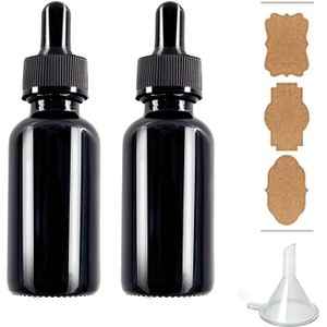 2 stuks 1oz UV-bestendige zwarte Boston druppelflessen met etiketten & trechter - Ideaal voor laboratorium- & onderzoeksgebruik