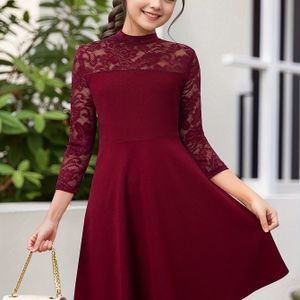 Meisjes Kleur Contrast Kant Patchwork Rits Elegante A-Lijn Rok