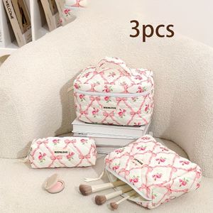 3-delige set Bow Kerst Make-up Tas, Opvouwbare Bow Make-up Tas, Capaciteit, Draagbare Reis Organizer Tas, Cosmetische Opslag Tas met Handvat